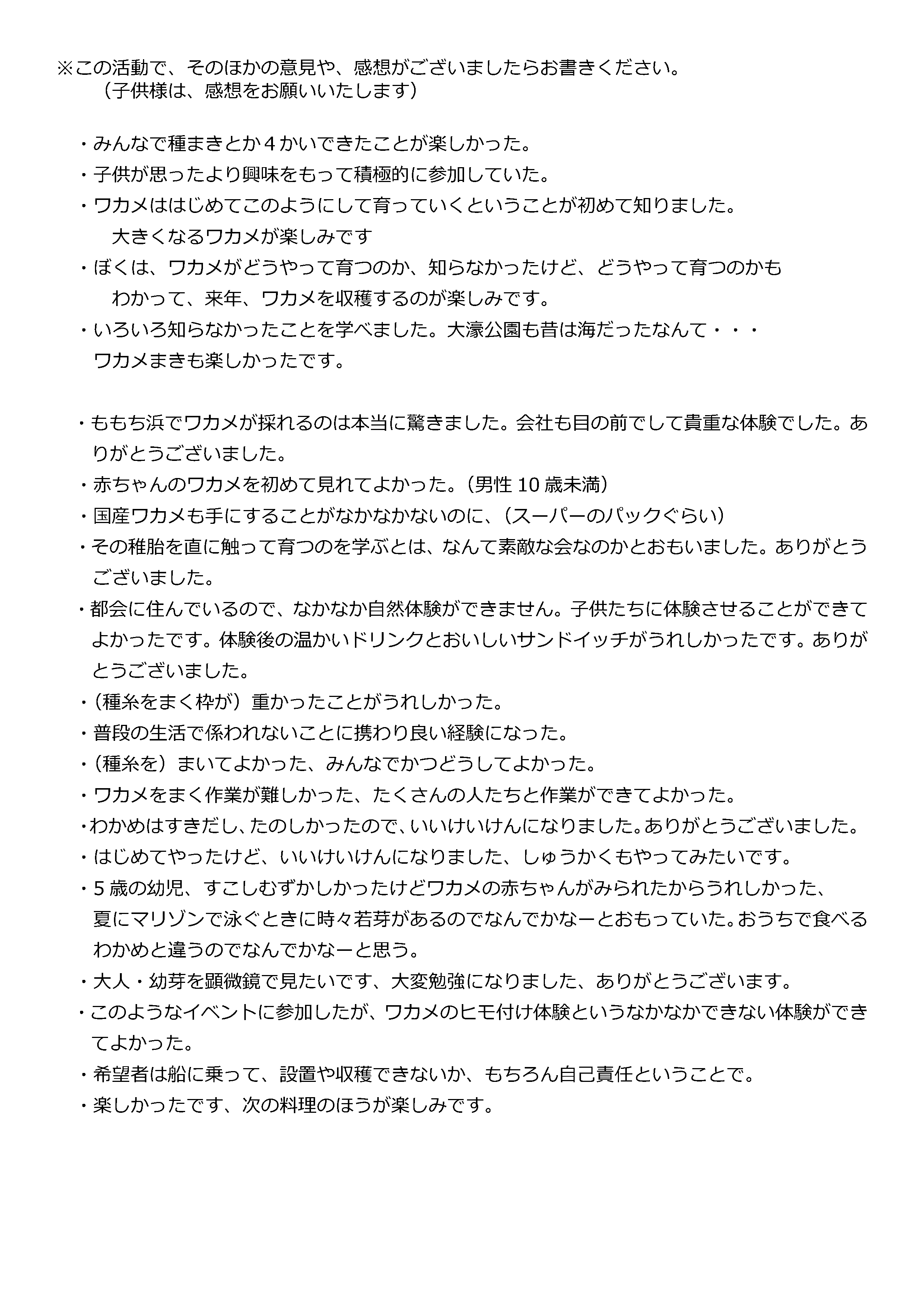 ワカメプロジェクト2016アンケート